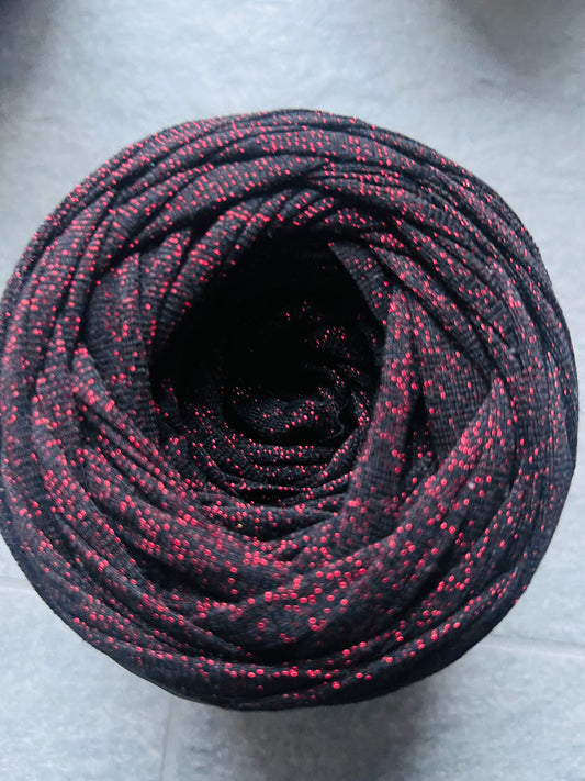 Lycra Nero lurex rosso